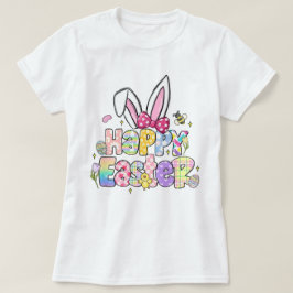 Camiseta Primavera Floral de conejo de Pascua feliz y color