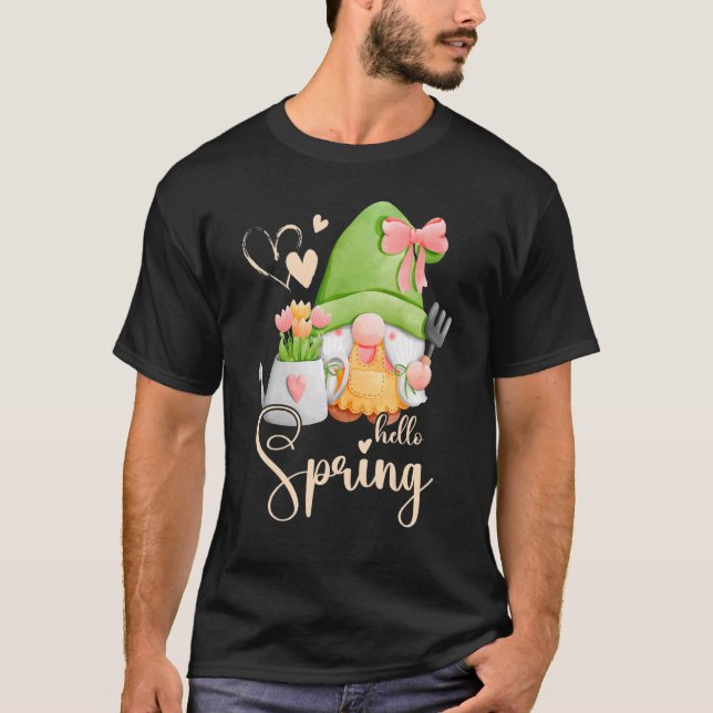 Camiseta Primavera, gnomo con flores, cuidado de flores, fl (Anverso)