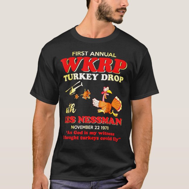Camiseta Primer-anual-WKRP-Turquía-caída-con-Les-Nessman—T (Anverso)