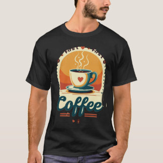 Camiseta Primer Café | Puesta de sol vintage corazón retro