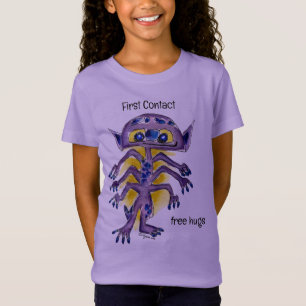 Camiseta Primer contacto libre abrazos morado Alien