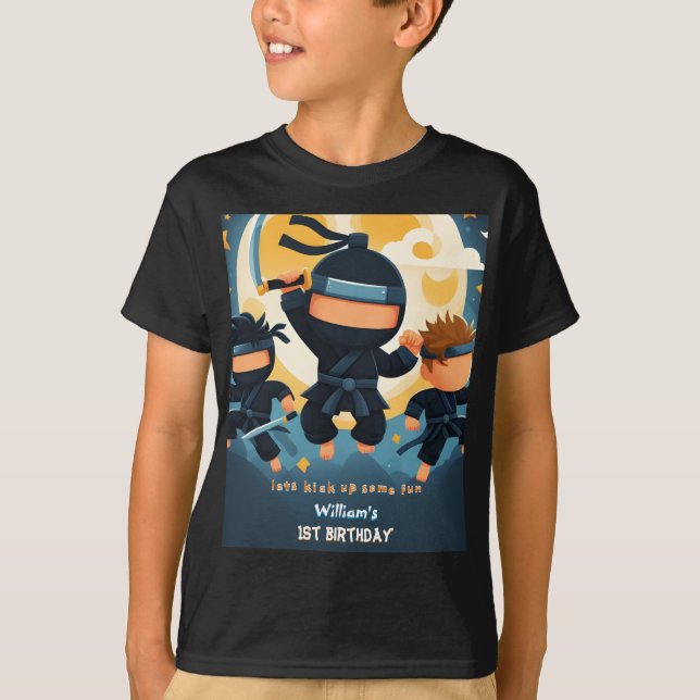 Camiseta Primer cumpleaños de Act War Fight Boy Moon Ninja  (Anverso)