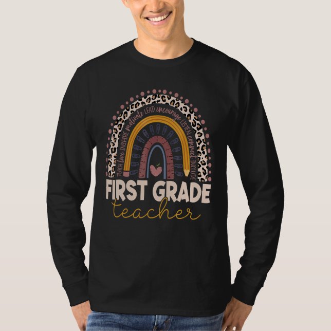 Camiseta Primer curso de docente Leopard Rainbow 1er grado (Anverso)