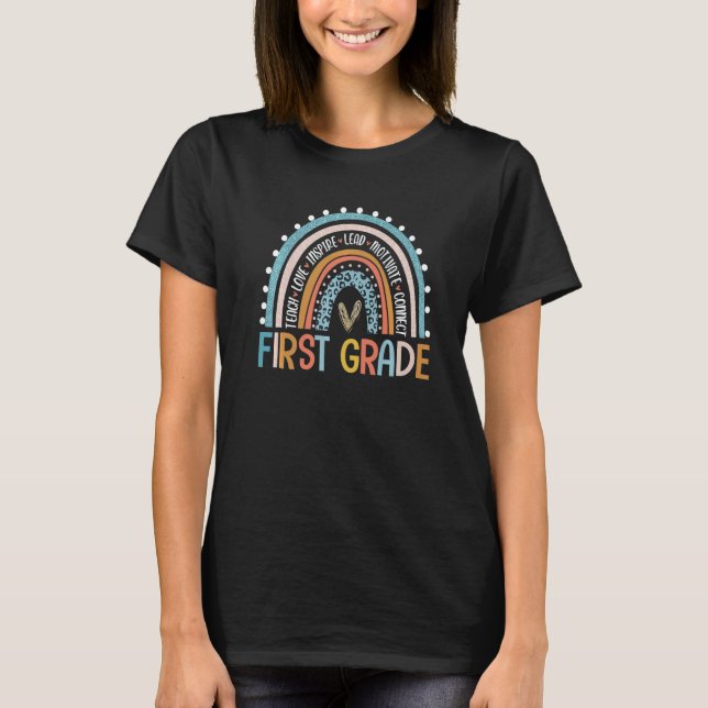 Camiseta Primer curso de docente Leopardo Arcoiris primer c (Anverso)