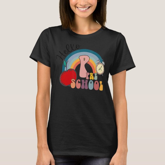 Camiseta Primer día de clases Hola Preescolar Arcoiris De V (Anverso)