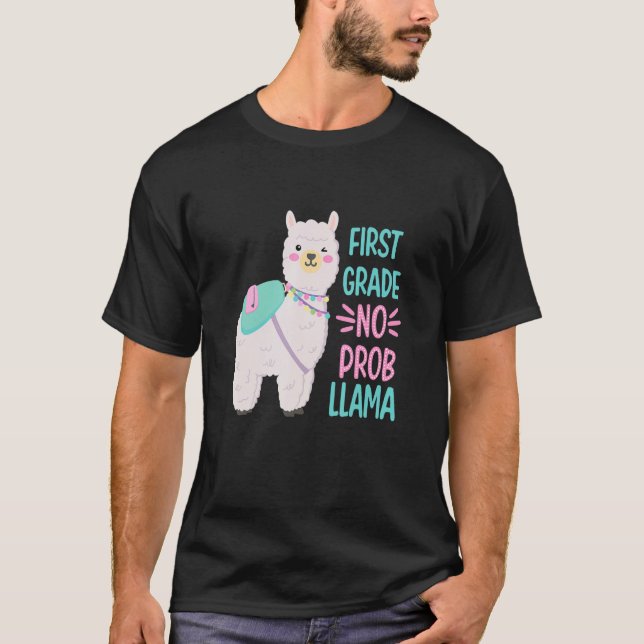 Camiseta Primer Día De Escuela Primer Grado Sin Prob Llama (Anverso)