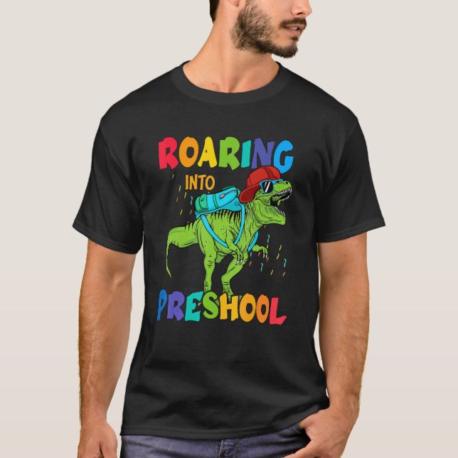 Camiseta Primer día de escuela rugiendo preescolar de dinos (Anverso)