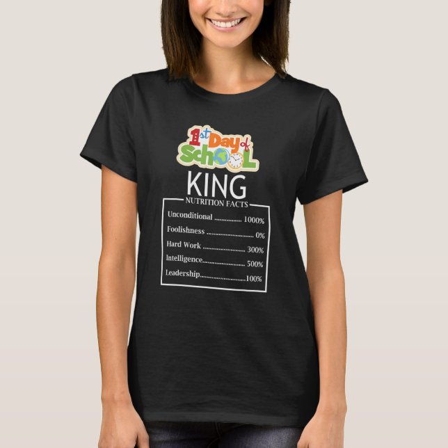 Camiseta Primer Día De La Escuela King Nutrition Hechos Pro (Anverso)