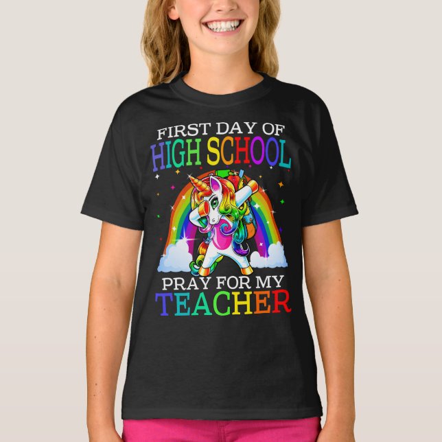 Camiseta Primer Día De La Escuela Secundaria Reza Por Mi Pr (Anverso)