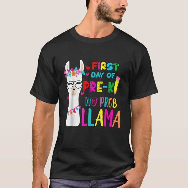 Camiseta Primer Día De La Maestra De Pre K Sin Prob Llama C (Anverso)