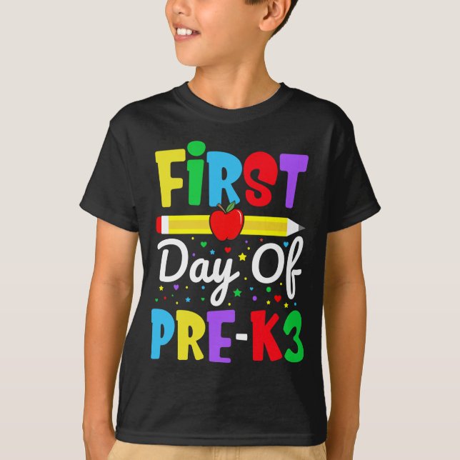 Camiseta Primer día de Pre-K3 Rainbow Preescolar Niños (Anverso)