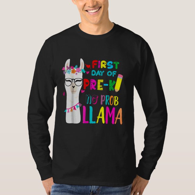 Camiseta Primer Día De Profesora De Pre K Sin Prob Llama Ch (Anverso)