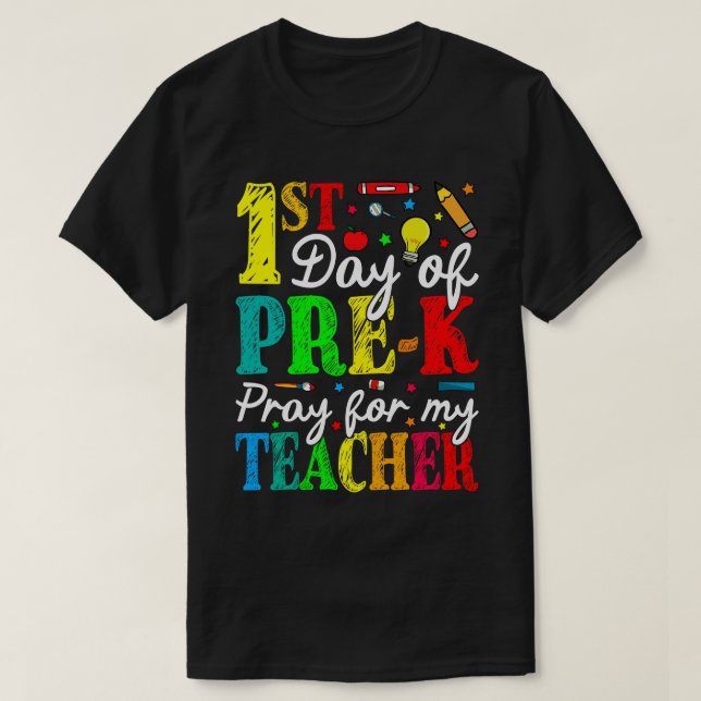 Camiseta Primer Día De Rezar Previa A Que Mi Profesor Vuelv (Diseño del anverso)