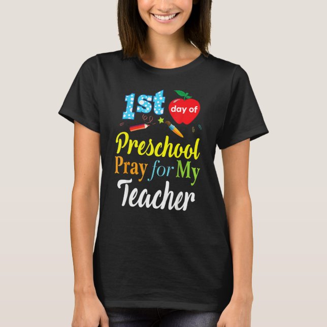 Camiseta Primer día de rezo preescolar para mi profesor (Anverso)