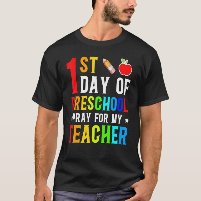 Camiseta Primer Día De Rezo Preescolar Para Mi Profesor De  (Anverso)