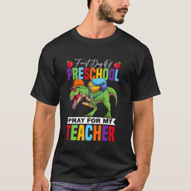 Camiseta Primer Día De Rezo Preescolar Para Mi Profesor De  (Anverso)