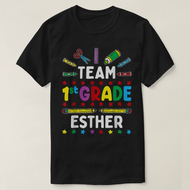 Camiseta Primer Día Del Equipo Escolar Primer Grado - Nombr (Diseño del anverso)