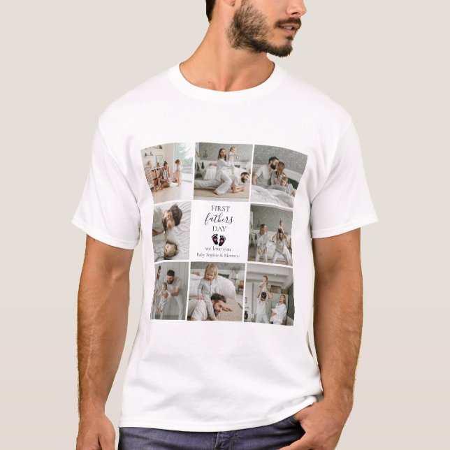 Camiseta Primer Día del Padre - Huellas de bebé y corazones (Anverso)