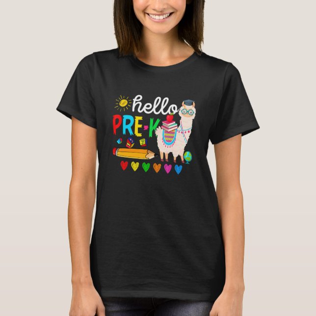 Camiseta Primer día Llama Pre K Hello Pre K Llama Chicas (Anverso)