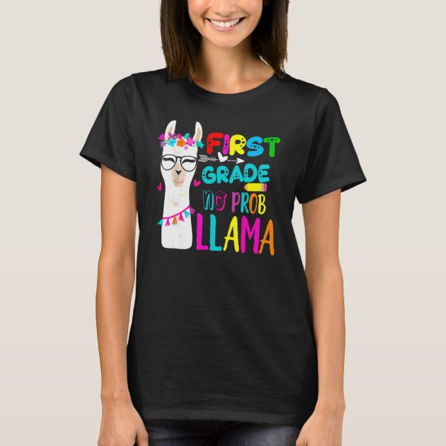 Camiseta Primer Grado No Prob Llama Maestra Día 100 Para Gi (Anverso)