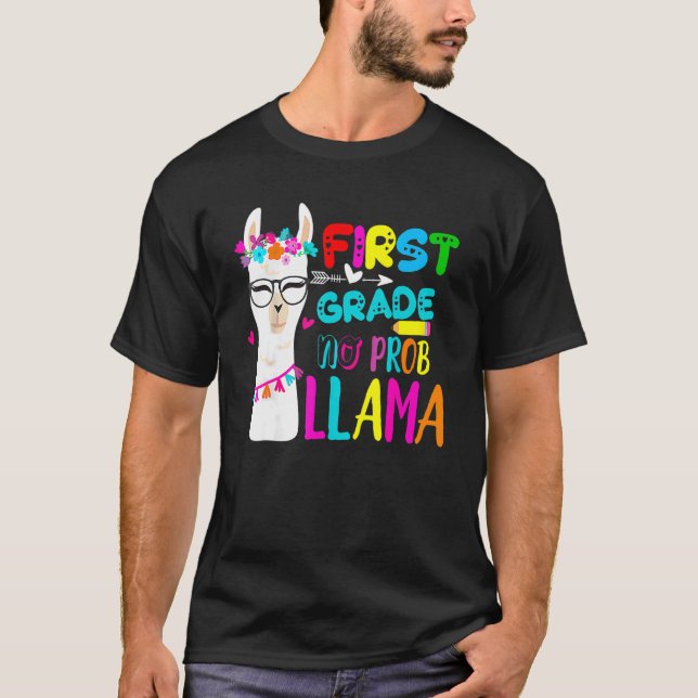 Camiseta Primer Grado No Prob Llama Maestra Día 100 Para Gi (Anverso)