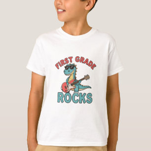 Camiseta Primer grado roza guitarra de dinosaurio de vuelta