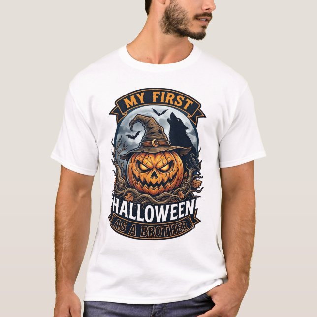 Camiseta Primer Halloween como hermano Pumpkin Wolf Moon_1 (Anverso)