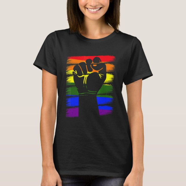 Camiseta Primer orgullo gay Lgbt Q Guay bandera arcoiris co (Anverso)