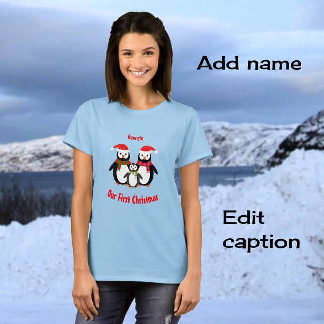 Camiseta Primer pingüino de nombre de agregado navideño (Subido por el creador)