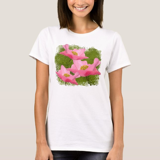 Camiseta Primer rosado flotante de tres amapolas (Anverso)