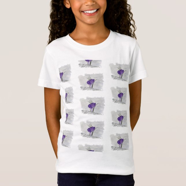 Camiseta Primer Rótulo de la Primavera: Purple Crocus Snow  (Anverso)