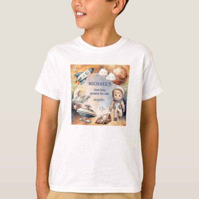 Camiseta Primer Viaje De La Fiesta Del Cumpleaños Espacial  (Anverso)