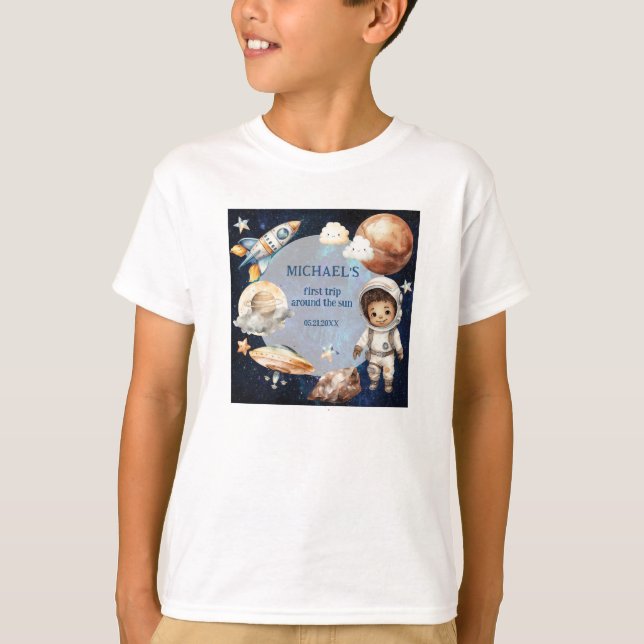 Camiseta Primer Viaje De La Fiesta Del Cumpleaños Espacial  (Anverso)