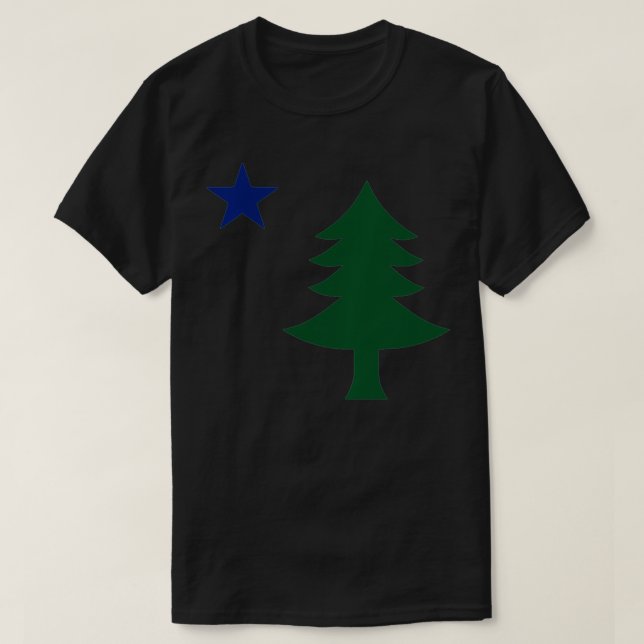 Camiseta Primera Bandera de Maine Pine Tree y Star en 1901 (Diseño del anverso)