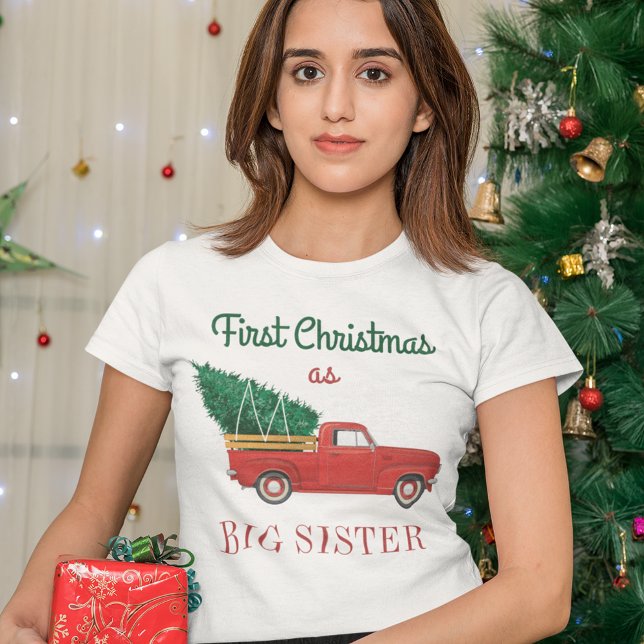 Camiseta Primera hermana mayor de la fiesta familiar navide (First Christmas Matching Family Holiday Big Sister T-Shirt)