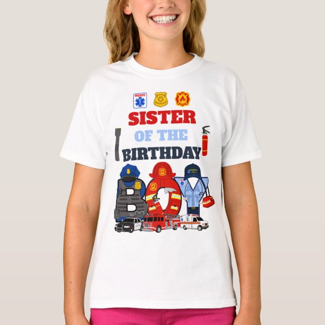 Camiseta Primera hermana responsable del niño de cumpleaños (Anverso)