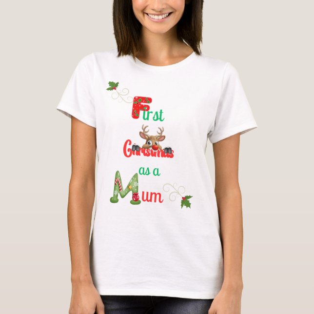 Camiseta Primera Navidad como Mamá Damas Festividad (Anverso)