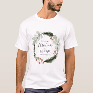 Camiseta Primera Navidad como Sr. y Sra. Wreath Holiday