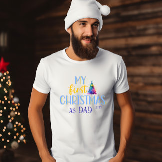 Camiseta Primera Navidad con acuarela de papá Neon Xmas Tre
