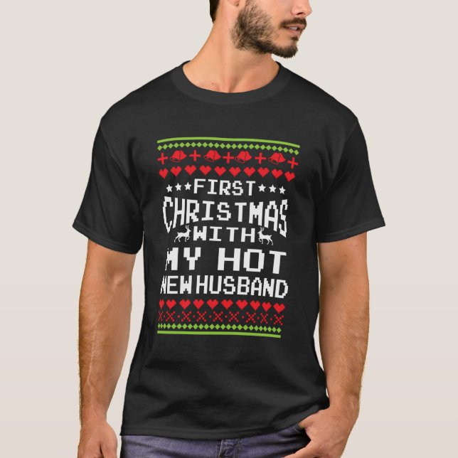 Camiseta Primera Navidad con mi esposo caliente casado Matc (Anverso)
