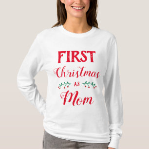 Camiseta Primera Navidad de la familia de mamá con texto ro