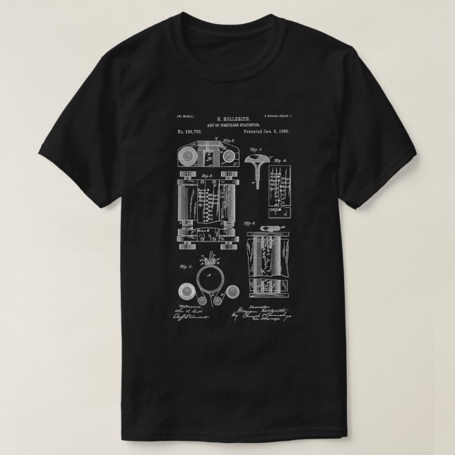 Camiseta Primeras estadísticas de computadoras de patentes  (Diseño del anverso)