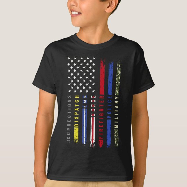 Camiseta Primeras respuestas Hero Flag Enfermera a la polic (Anverso)