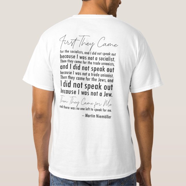 Camiseta ✊ "Primero llegaron" Martin Niemöller Cita (Reverso)