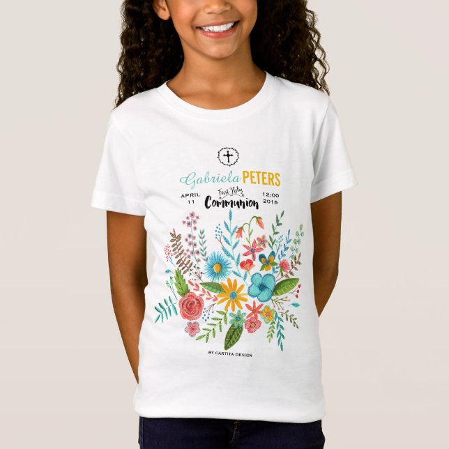 Camiseta Primeros niños florales de la comunión sagrada | C (Anverso)