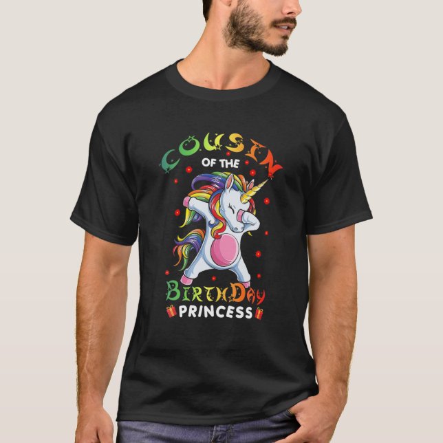Camiseta Primo De La Princesa De Cumpleaños Dabbing Unicorn (Anverso)