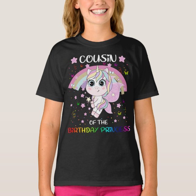 Camiseta Primo de la Princesa de Cumpleaños Unicornio (Anverso)