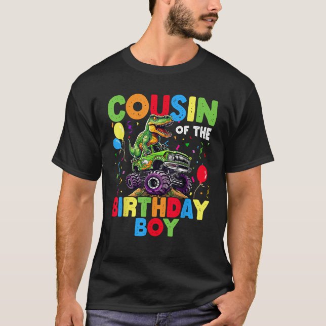 Camiseta Primo Del Niño De Cumpleaños Dinosaurio T Rex Mons (Anverso)