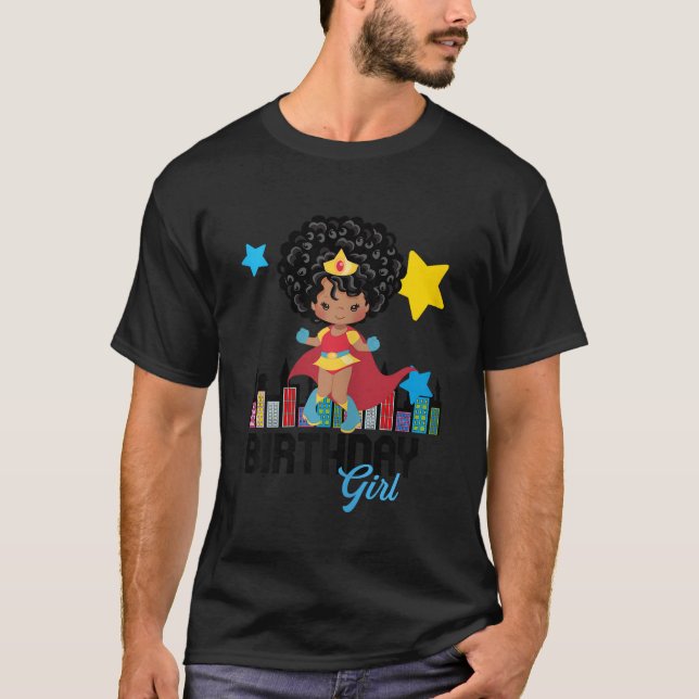 Camiseta Princesa Chica de cumpleaños Superheroína afroamer (Anverso)