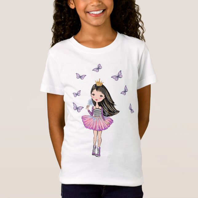 Camiseta Princesa con el pelo negro, ojos de Brown, (Anverso)